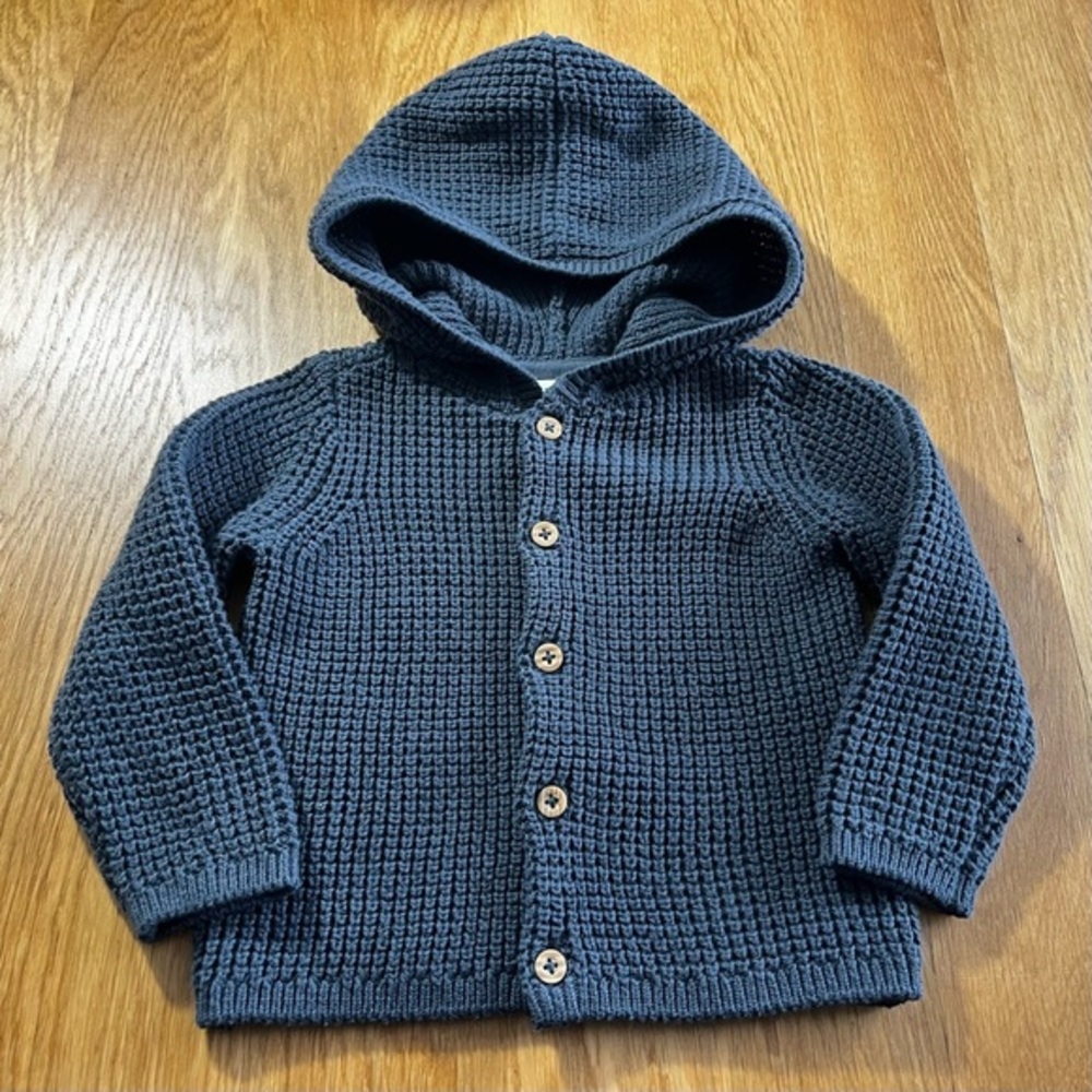 NWOT Carter's Baby Unisex 12M Charcoal Gray Hooded Button-Up Knit Jacket Cotton